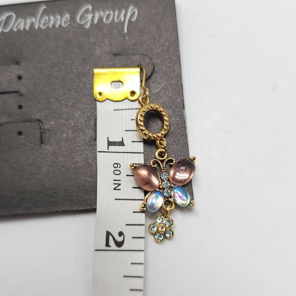 Gold Tone Butterfly Earrings With Resin Crystal Accents By Darlene Group - Picture 4 of 4